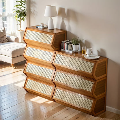 Shoe Rack Bamboo Freestanding Organizer with Flip Drawer, Stackable Design and 27.5 or 33.85-Inch Width