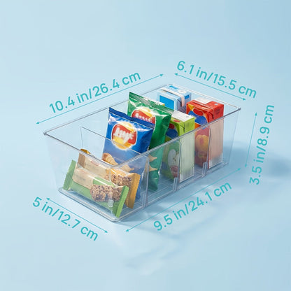 Pantry Organizer Bins 8 Pack Clear Plastic Food Storage Bins with Removable Dividers 4 Compartments for Kitchen Cabinet, Fridge & Countertop – Snack, Spice & Packet Organizer