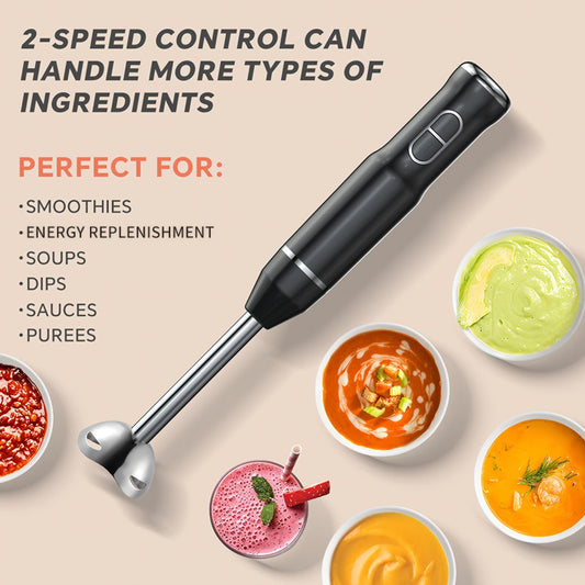 Immersion Blender 400W Handheld Stick Mixer with 2 Speeds & Turbo Mode 304 Stainless Steel Blades – Corded Hand Blender with Detachable Base for Soup Smoothie Puree Baby Food