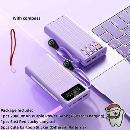 Power Bank 10000-30000mAh with 15W Charging, Four-in-One Cable and Four-Mode Camping Light