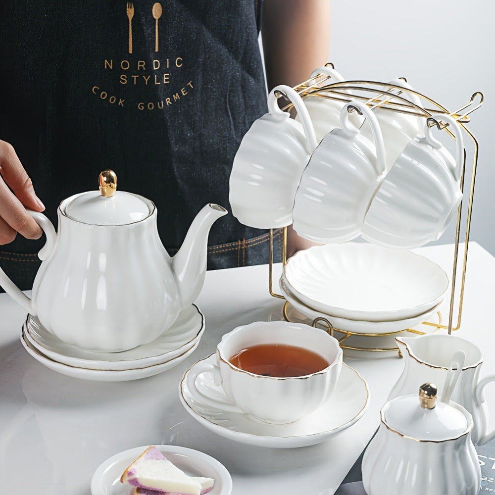 Floral Porcelain-Style Tea Service Set for Six in Five Coral, Peach, Rose, Peony or Spring Designs