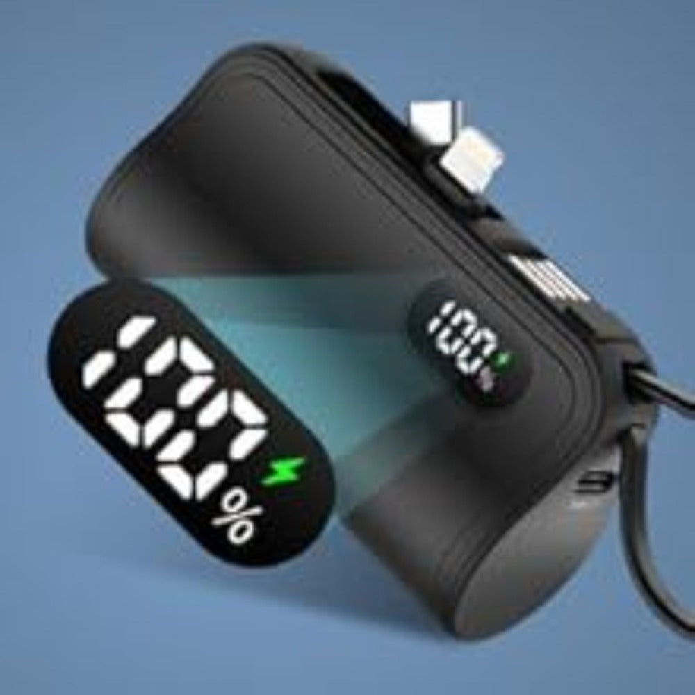 Power Bank 6000mAh Mini with USB-C and Lightning Plugs, 22.5W Listed Charging, Display and Stand