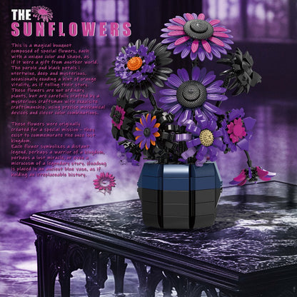 Sunflower Bouquet Building Block Set with Purple Art-Inspired Flower Design for Adult Home or Desk Display