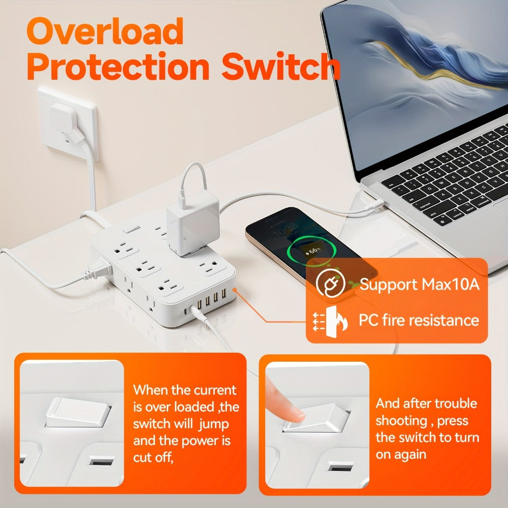Surge Protector Power Strip 18-in-1 with 12 Wide-Spaced AC Outlets, 4 USB-A, 2 USB-C and Master Switch