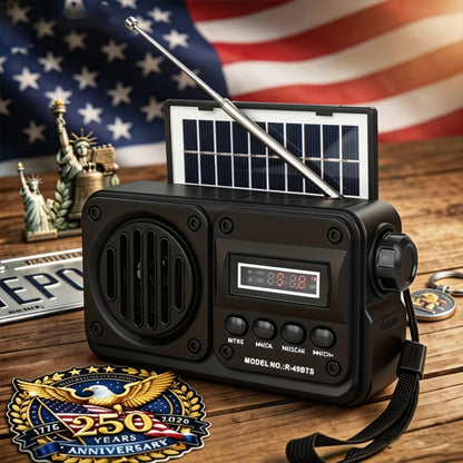 Retro FM Radio Speaker with Solar Panel, Bluetooth, USB and TF Card Playback in Black or Brown