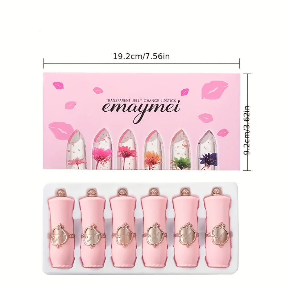 Moisturizing Lipstick Set 6 Pack – Transparent Petal Gloss Lip Color in Berry & Nude Shades, Long-Lasting Hydrating Formula, Prevents Chapping & Dryness, Perfect Gift for Women