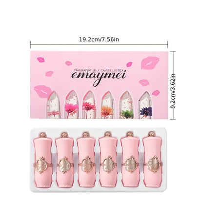 Moisturizing Lipstick Set 6 Pack – Transparent Petal Gloss Lip Color in Berry & Nude Shades, Long-Lasting Hydrating Formula, Prevents Chapping & Dryness, Perfect Gift for Women