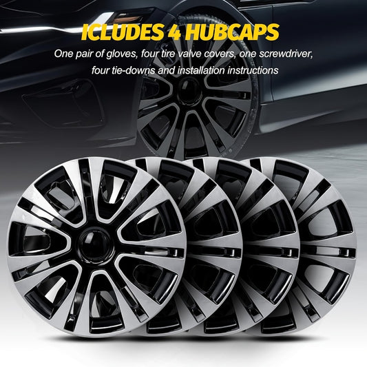 Hubcaps 4pcs Set – 15 Inch & 16 Inch Full Cover Wheel Hub Covers, Snap-On Easy Install, Universal Fit Steel Wheels for Sedan, SUV, Truck & Coupe, Silver Plastic Wheel Covers