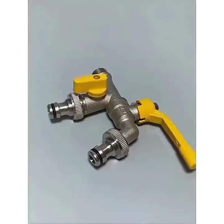 Dual-Outlet Garden Hose Faucet with Two Yellow Lever Handles in the Exact 1pc Checkout Option