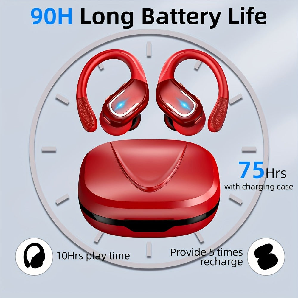 LIFEBEE Dual LED Display Earhook Wireless Earbuds for Running Sports, Pure Bass Sound Noise Cancelling Built-in Mic Over-Ear Headphones