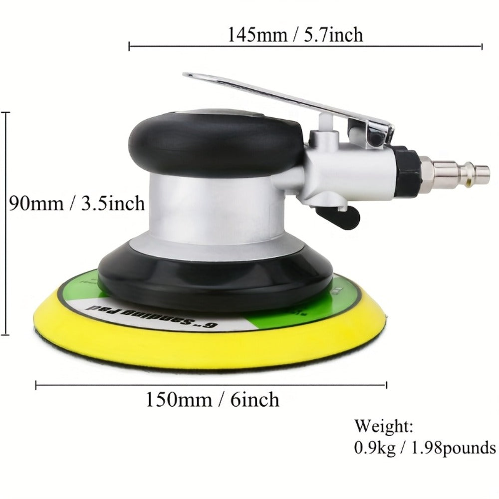 Pneumatic Random Orbit Sander 5-Inch & 6-Inch 12000RPM Dual Action Air Palm Sander for Car Paint Care Rust Removal Polishing Waxing, Heavy-Duty Compressed Air Sander, No Battery Required