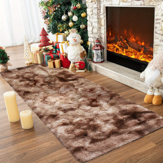 Area Rug Tie-Dye Shaggy Plush Design with Six Colors and Four Washable Sizes for Bedroom or Dorm