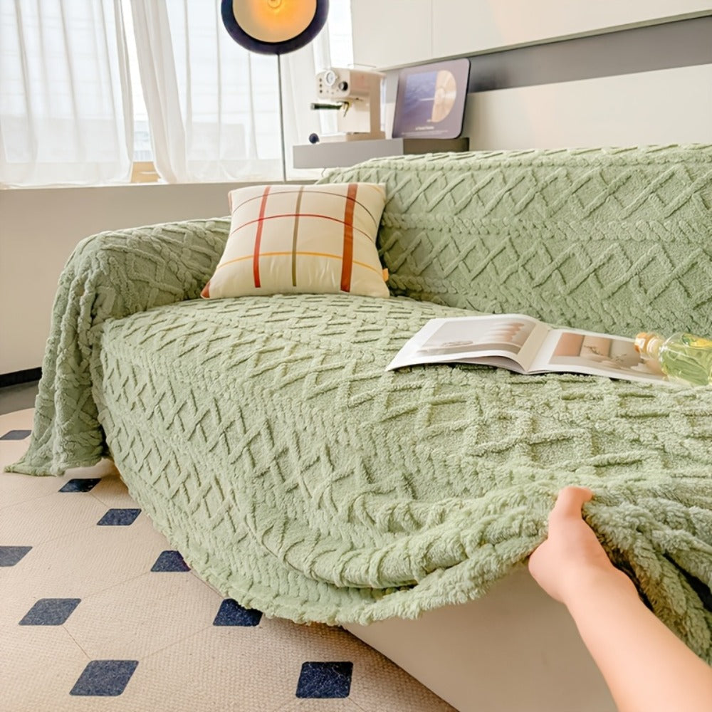 Sofa Cover 300 GSM Shu Velveteen Jacquard Throw in Three Sizes and Five Solid Colors for Armchair to Sectional