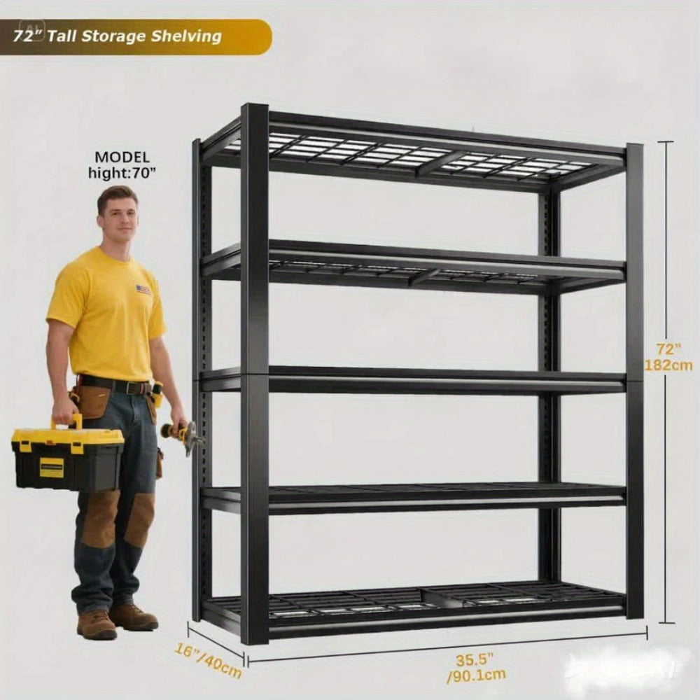 2500LBS Garage Storage Shelves Adjustable Metal Shelving 72" – Upgrade Double Layer Column Commercial Grade Utility Rack | 5-Tier Steel Shelf for Warehouse, Basement, Kitchen & Pantry | 35.5"W × 16"D × 72"H Black