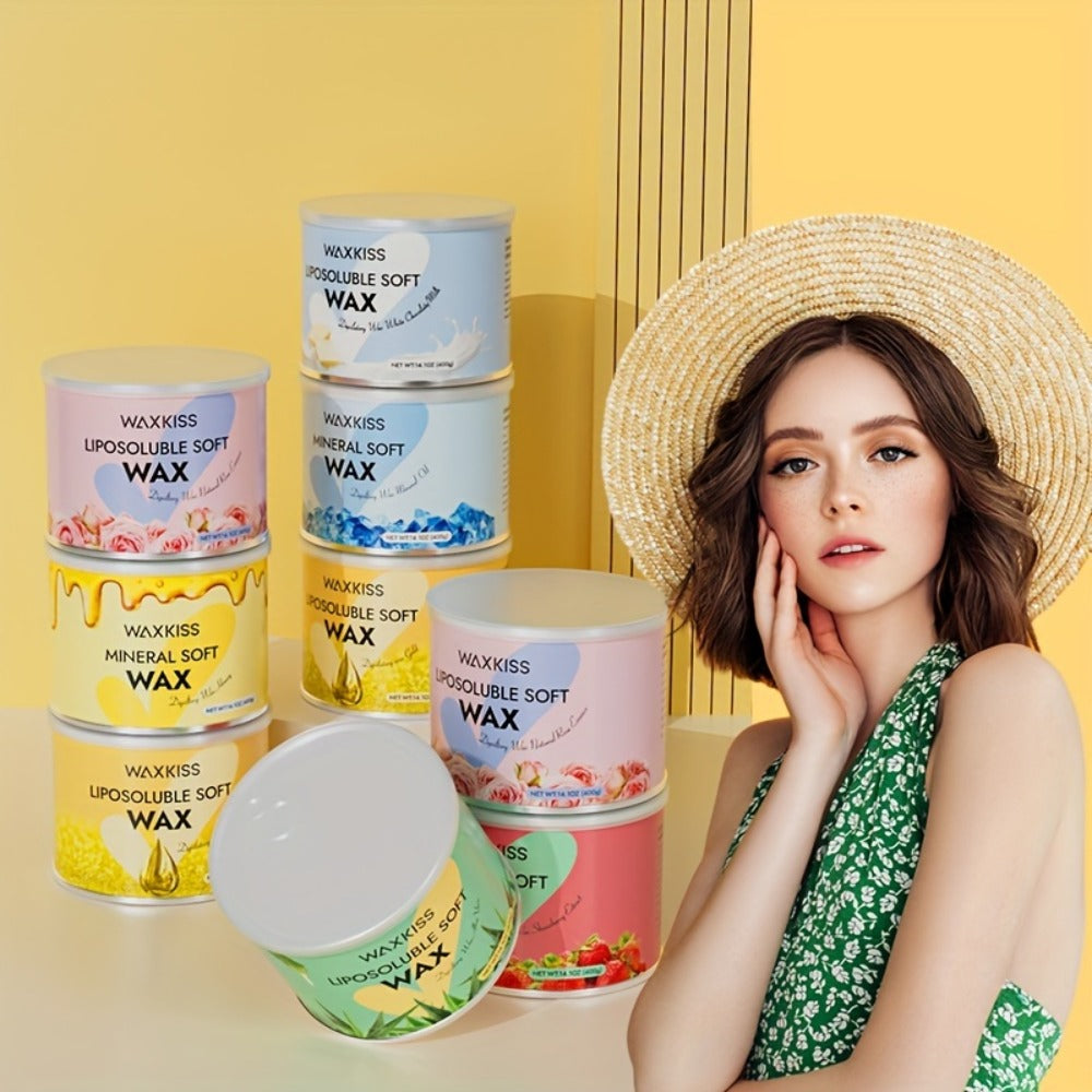 Soft Wax for Hair Removal 400g WAXKISS Honey & Aloe Vera Strip Wax Jar for Face Underarms Legs Body Back All Skin Types DIY Home Salon Waxing Kit for Women