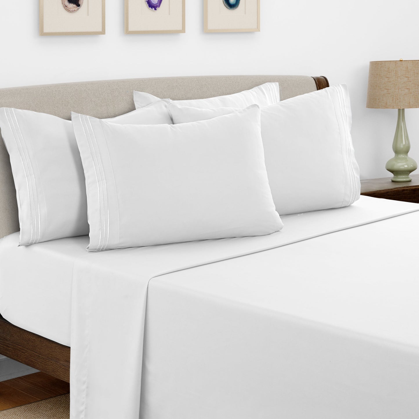 Bed Sheet Set Brushed Microfiber with Embroidered Pillowcases, 16-Inch Pocket and 4- or 6-Piece Sizing