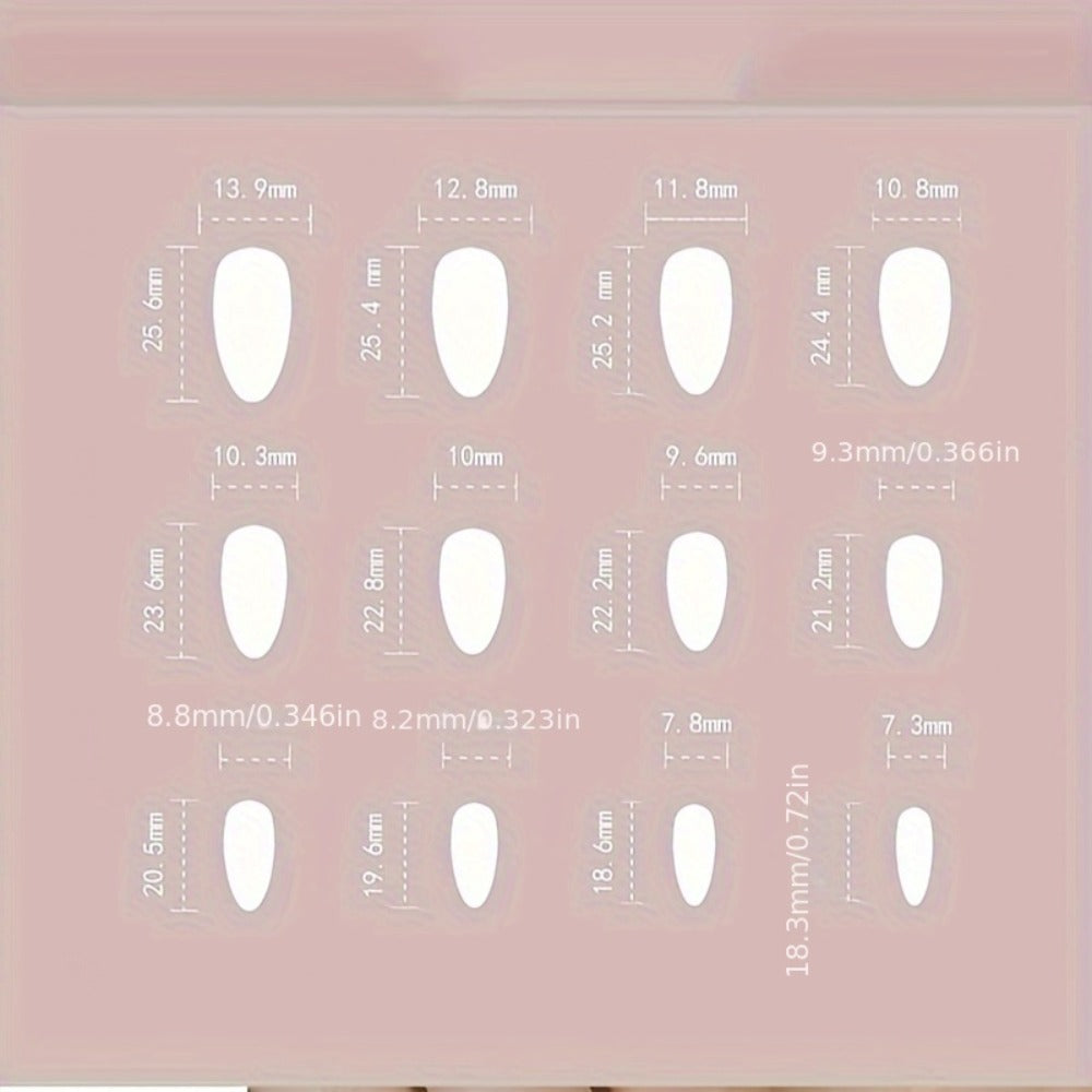 Press On Nails 144-Piece Short Almond Set with Pink Flowers, Rhinestones, Black French Tips and Glue