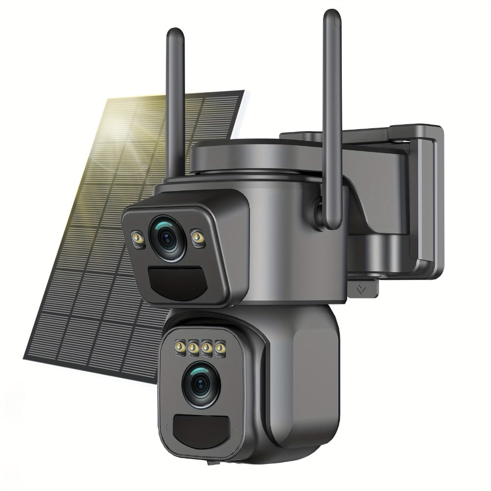 Solar Security Camera 2K WiFi Outdoor - 10x Optical Zoom, 360° Pan Tilt PTZ, IP66 Waterproof, Color Night Vision, Spotlight Alarm, Motion Detection, Two-Way Audio, No Wiring CCTV (QW8-WIFI)