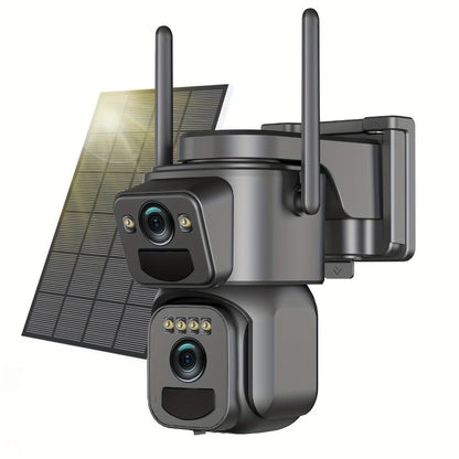 Solar Security Camera 2K WiFi Outdoor - 10x Optical Zoom, 360° Pan Tilt PTZ, IP66 Waterproof, Color Night Vision, Spotlight Alarm, Motion Detection, Two-Way Audio, No Wiring CCTV (QW8-WIFI)