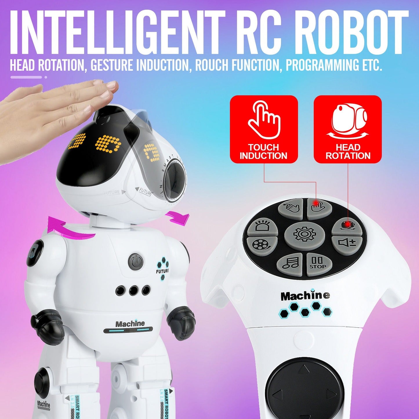 Gesture Control RC Robot Toy for Kids – Voice Recording, Programming, EMO LED Infrared Intelligent Interactive Robot, STEM Gift for Boys Girls Ages 6 7 8 9 10, Birthday Christmas (Green/Blue/Yellow)