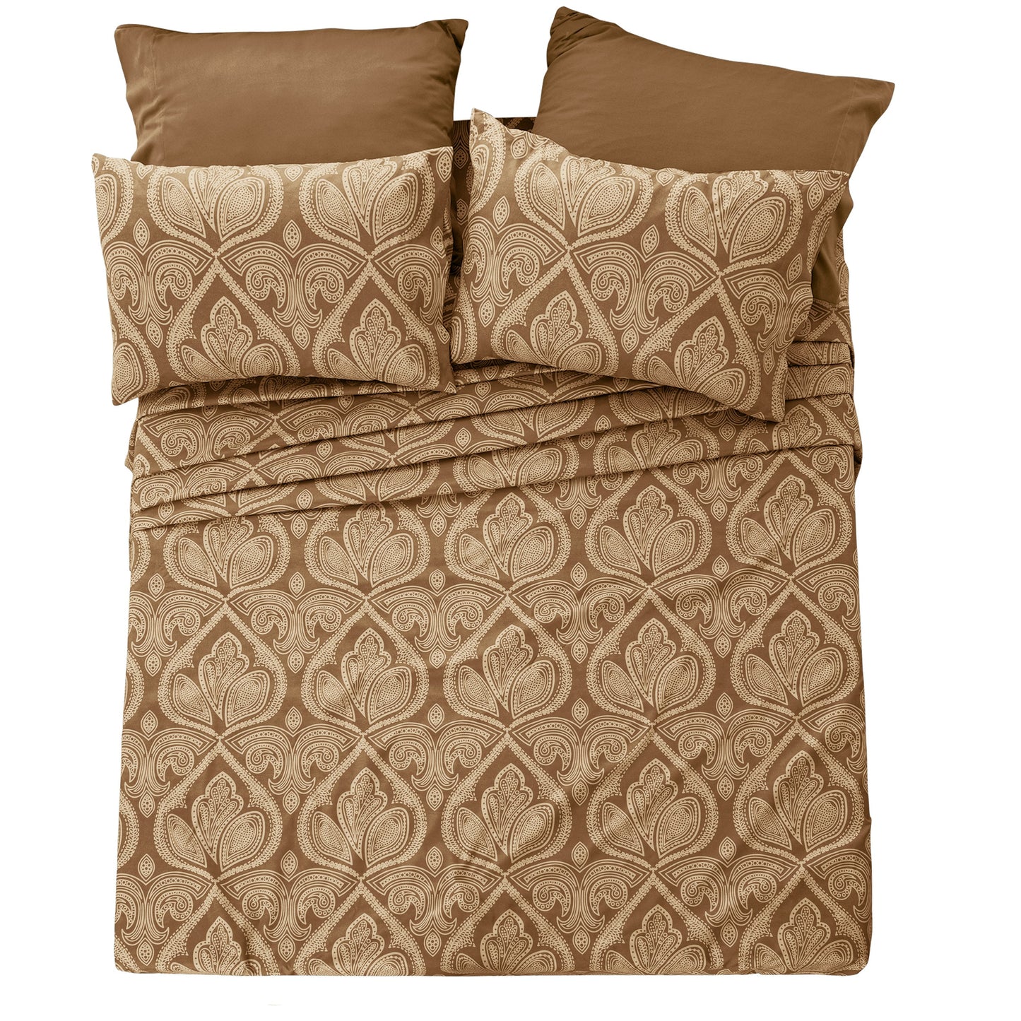 Bed Sheet Set 6-Piece Paisley Brushed Microfiber with 16-Inch Pocket and Six Size Families