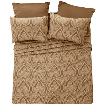 Bed Sheet Set 6-Piece Paisley Brushed Microfiber with 16-Inch Pocket and Six Size Families