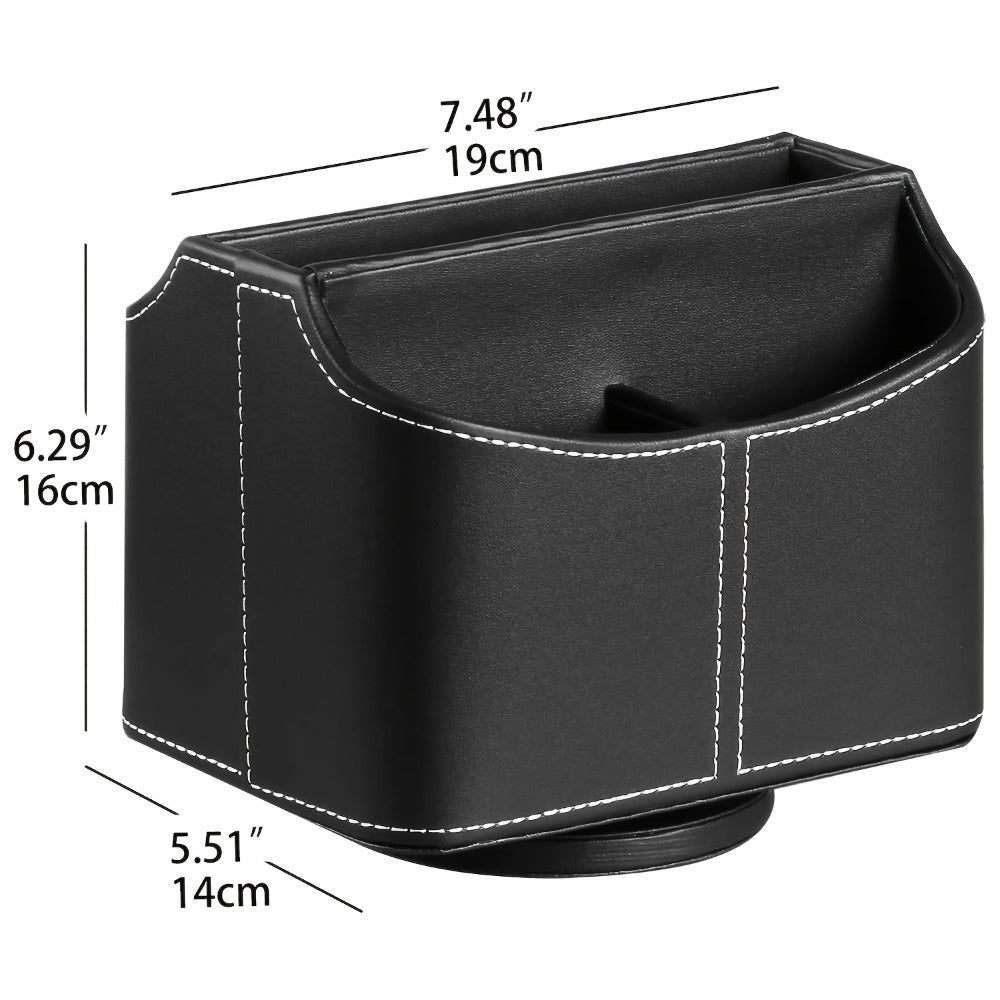 360° Swivel Remote Control Holder with 5 Compartments – PU Leather Desktop Organizer Caddy for TV Remotes, Phones, Glasses, Cosmetics & Stationery, Rotating Storage Box for Home Office Nightstand