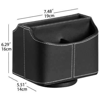 360° Swivel Remote Control Holder with 5 Compartments – PU Leather Desktop Organizer Caddy for TV Remotes, Phones, Glasses, Cosmetics & Stationery, Rotating Storage Box for Home Office Nightstand