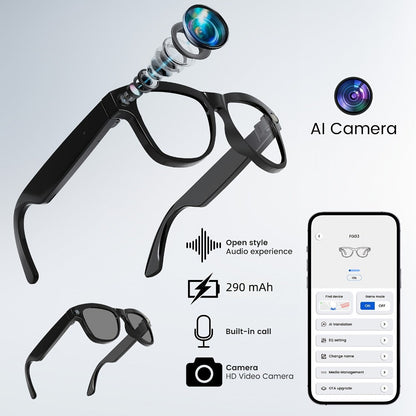 Smart Glasses Dual-Lens POV Camera Eyewear with Open-Ear Audio, Touch Control and Clear or Tinted Lenses
