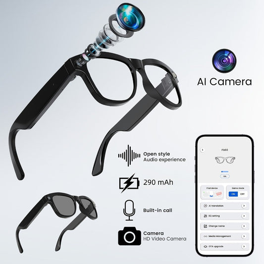 Smart Glasses Dual-Lens POV Camera Eyewear with Open-Ear Audio, Touch Control and Clear or Tinted Lenses