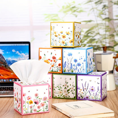 12-Pack Cube Facial Tissue Boxes with 600 Total Three-Ply Sheets and Assorted Floral Designs for Home or Office