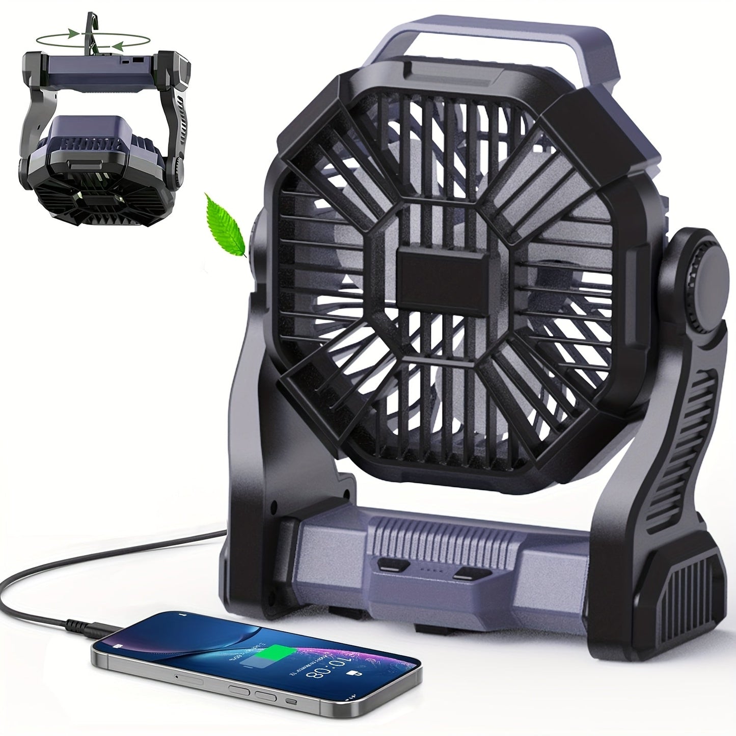 Portable Camping Fan with Hanging Hook, Three-Level Lantern and 12 Color or Style Options Pictured