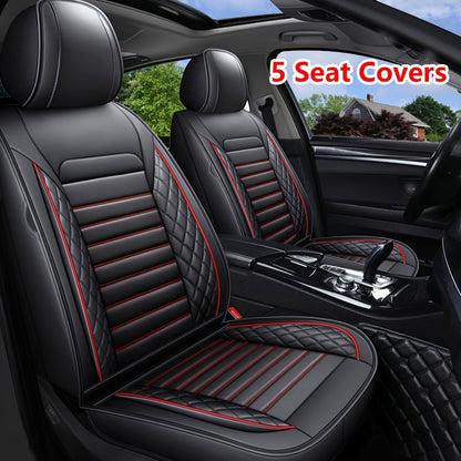 Car Seat Covers Full Set – 5-Seat PU Leather Airbag Compatible Universal Fit Sedan SUV Truck Waterproof with Front Storage Bag & Detachable Armrest