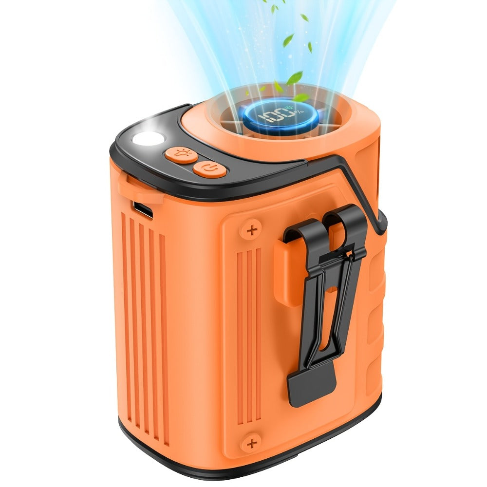 Portable Fan, 3600mAh Three-in-One Waist Clip Model with Adjustable Speeds, LED Flashlight and Digital Display