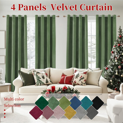 Four-Panel Velvet Blackout Curtain Set with 12 Colors, 10 Sizes and 1.6-Inch Grommet Openings