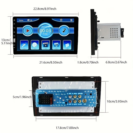 Single DIN 9 Inch Car Stereo - 1080P 2.5D HD Touchscreen MP5 Player, Mirror Link, FM Radio, AUX, USB, External Mic & Rear View Camera Included