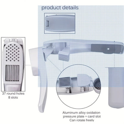 Manual Stainless Steel Two-in-One Garlic Press and Slicer for Mincing, Pureeing and Kitchen Preparation