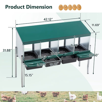 Metal Chicken Nesting Box Galvanized Steel 3-10 Compartment Roll-Away