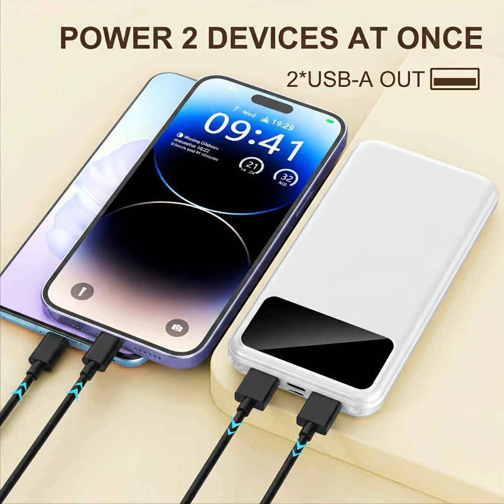 Power Bank 20000mAh Dual USB with Type-C and Micro USB Inputs, 5V/2.1A and LED Display in Black or White