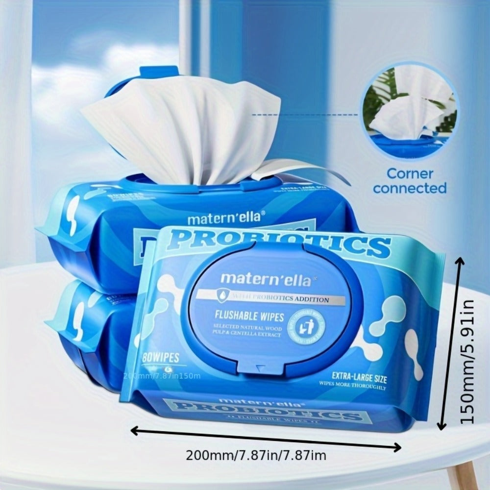 Flushable Wet Wipes for Adults with Probiotics, Plant-Based Fibers, Fragrance Free, Sewer Safe, & Thick Disposable Butt Wipes