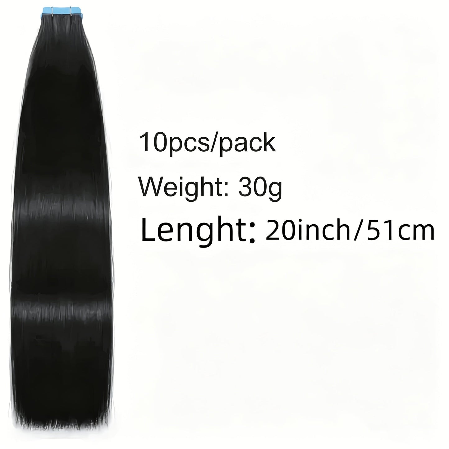 Straight Natural Black Tape-In Hair Extensions, 10-Piece 30 g Pack in 16-, 20-, 22- or 24-Inch Lengths