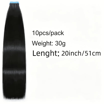 Straight Natural Black Tape-In Hair Extensions, 10-Piece 30 g Pack in 16-, 20-, 22- or 24-Inch Lengths