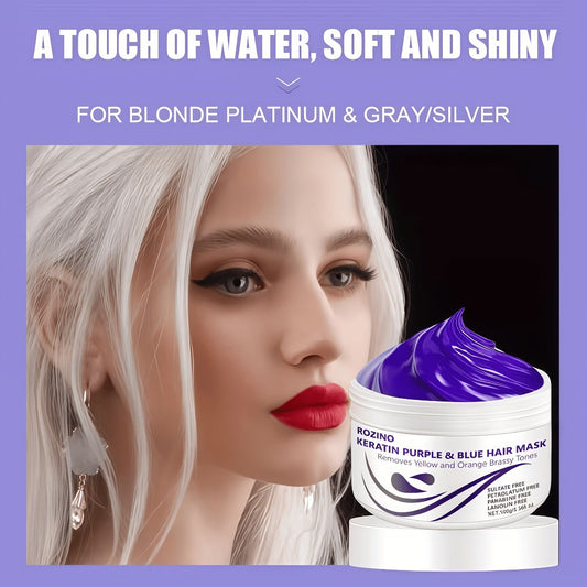 Purple Hair Mask Toner 2-Pack 3.53oz Removes Brassiness Yellow Tones 72-Hour Moisture | Violet Keratin Rosemary | Smooths Frizzy Dry Hair in 3 Min | Blonde Platinum Gray Silver