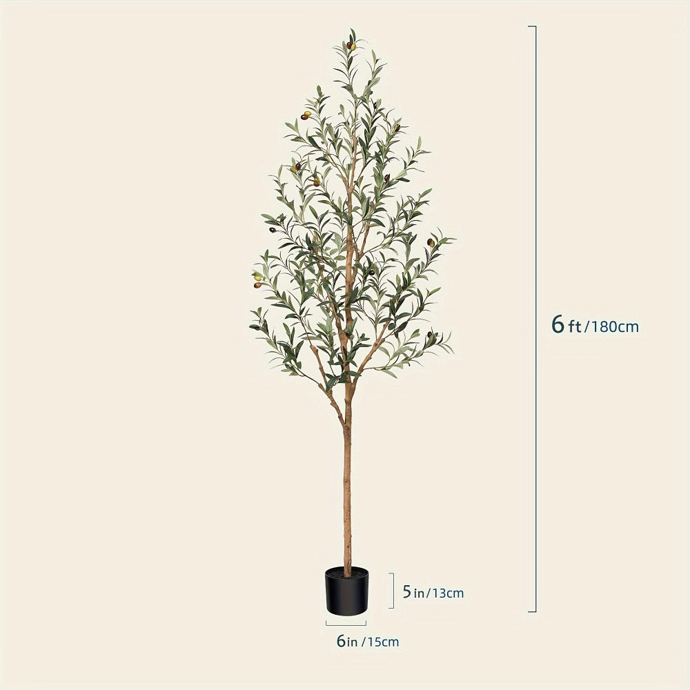 Slender Potted Olive Artificial Tree with Complete 4, 5, 6 and 7 ft Height Options and Faux Fruit Detail