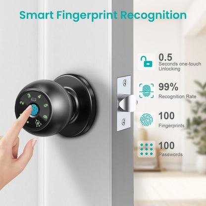 Smart Door Lock Tuya Five-Method Spherical Knob with Fingerprint App IC Card Password and Key