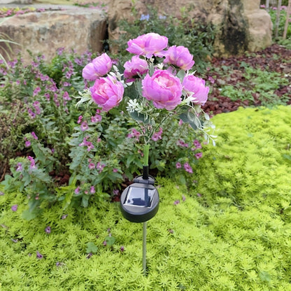 Solar Peony Flower Light 2PCS IP65 Waterproof - 84 LED Artificial Blooms 14 Fancy Lights Solar Powered Outdoor Garden Stake Lights for Lawn Yard Patio Holiday Decor Mother's Day Gift - 4 Colors