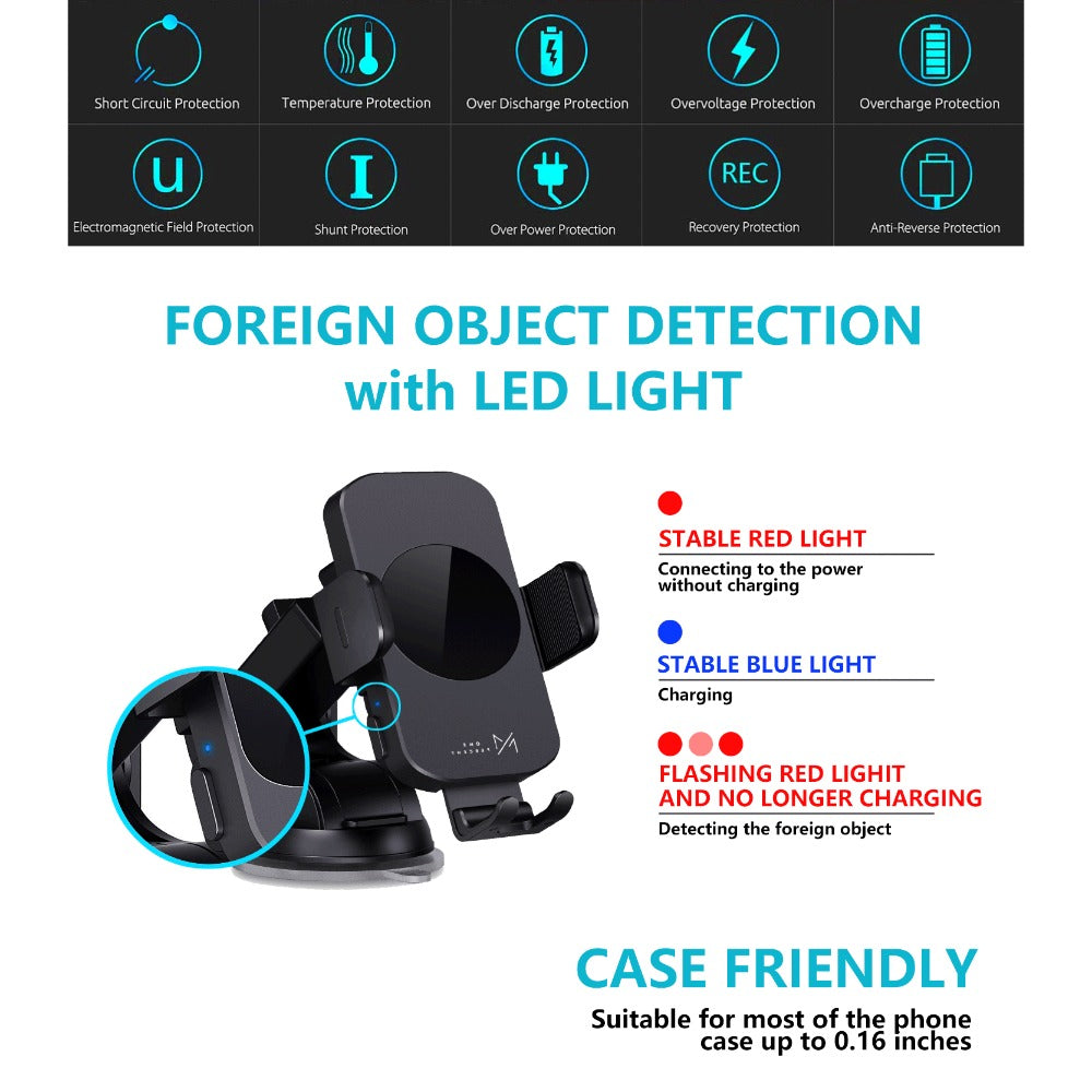 4-Color Wireless Car Charger Mount 15W Qi Auto-Clamping – Fast Wireless Charging Phone Holder for iPhone 17 16 15 14 13 12 11 Pro Max, Samsung Galaxy S24 S23 S22 S21 & All Qi Phones | Black Blue Red Gold