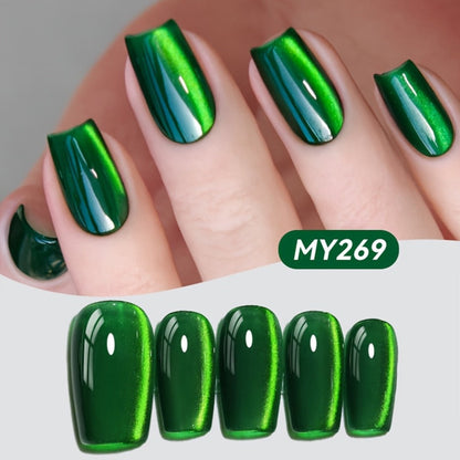 Gel Nail Polish BORN PRETTY MY269 Imperial Green 10ml Magnetic Cat Eye Shimmer in a White Bottle