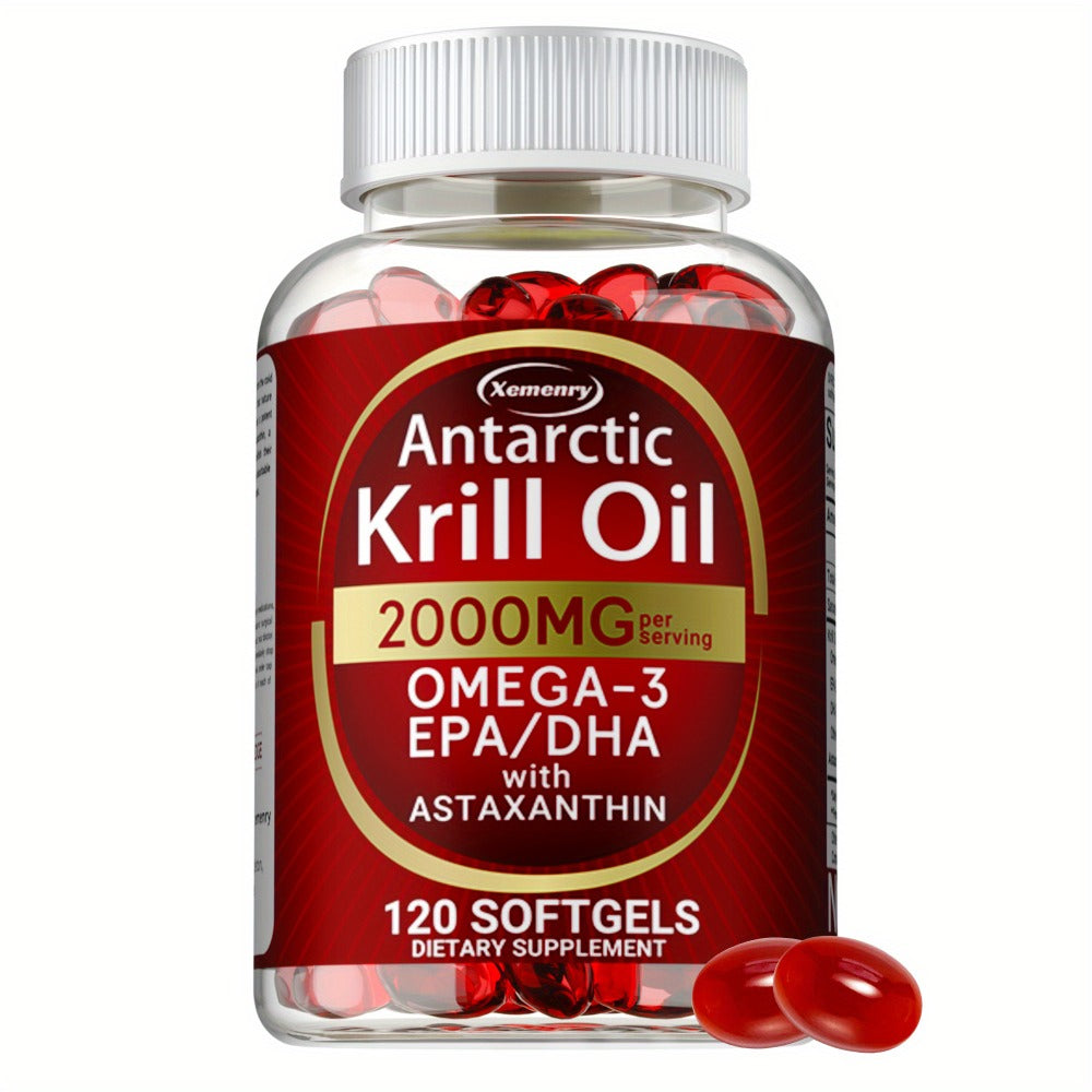 Antarctic Krill Oil 2000mg Softgels 120 Count with Astaxanthin EPA & DHA — High Absorption Omega-3 for Bone Immune Heart & Joint Health Support for Women and Men Gluten-Free