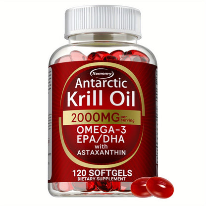 Antarctic Krill Oil 2000mg Softgels 120 Count with Astaxanthin EPA & DHA — High Absorption Omega-3 for Bone Immune Heart & Joint Health Support for Women and Men Gluten-Free